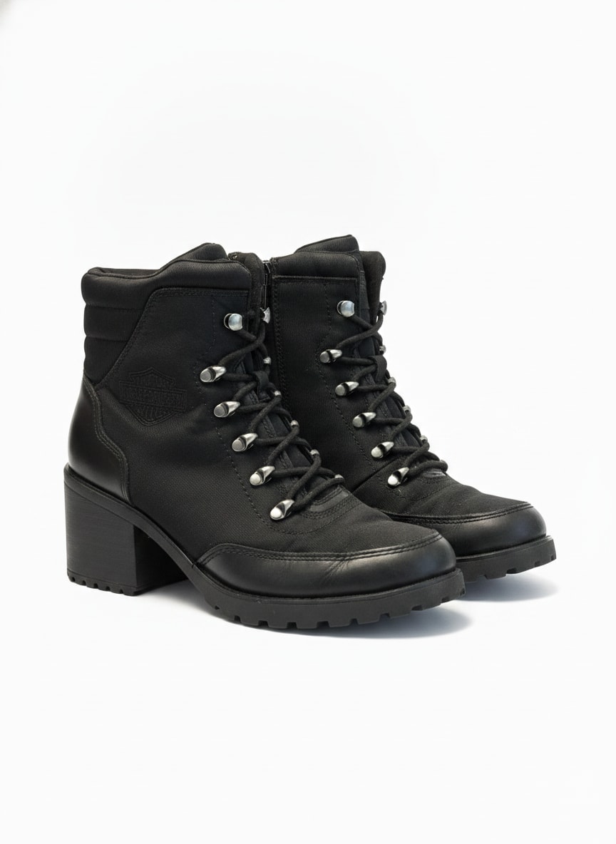 Harley-Davidson Corrington D87225 Women's Black Lace-Up Zipper Combat Boots 8m